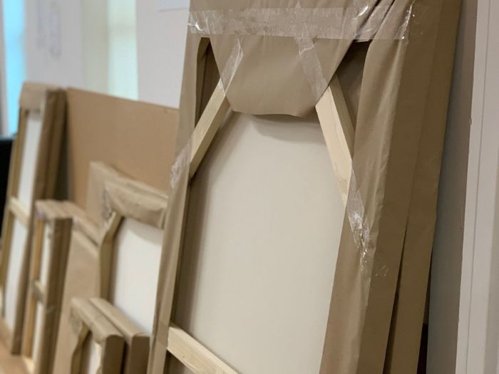 Packed canvases for shipping