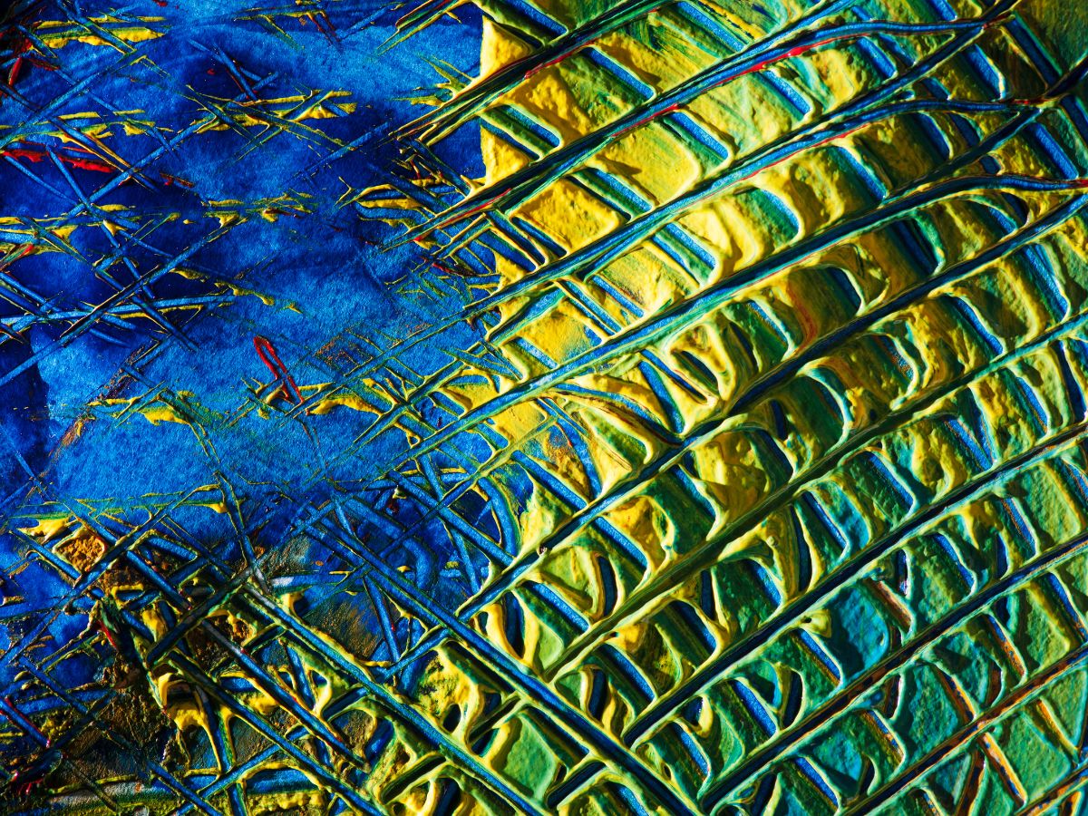 blue, yellow and green impasto painting