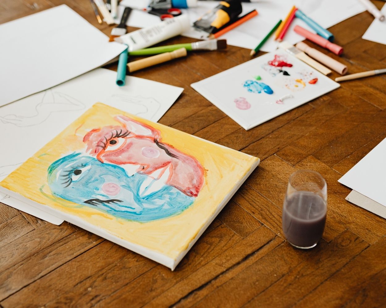 art materials on a table