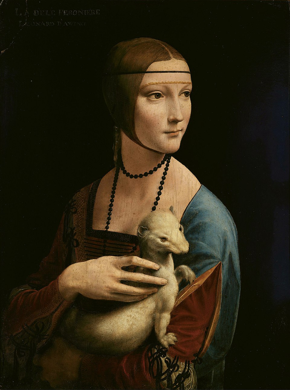 The Lady with an Ermine, oil and tempera on panel by Leonardo da Vinci, c.1490, 54.8 cm x 40.3 cm.; in the National Museum in Krakow.