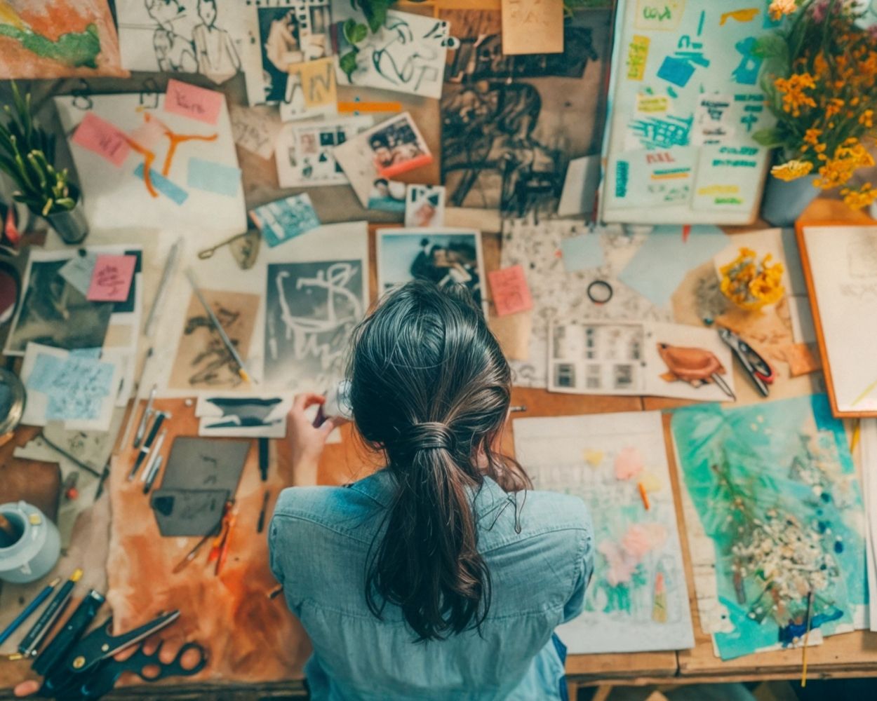 artist working at a desk in a studio