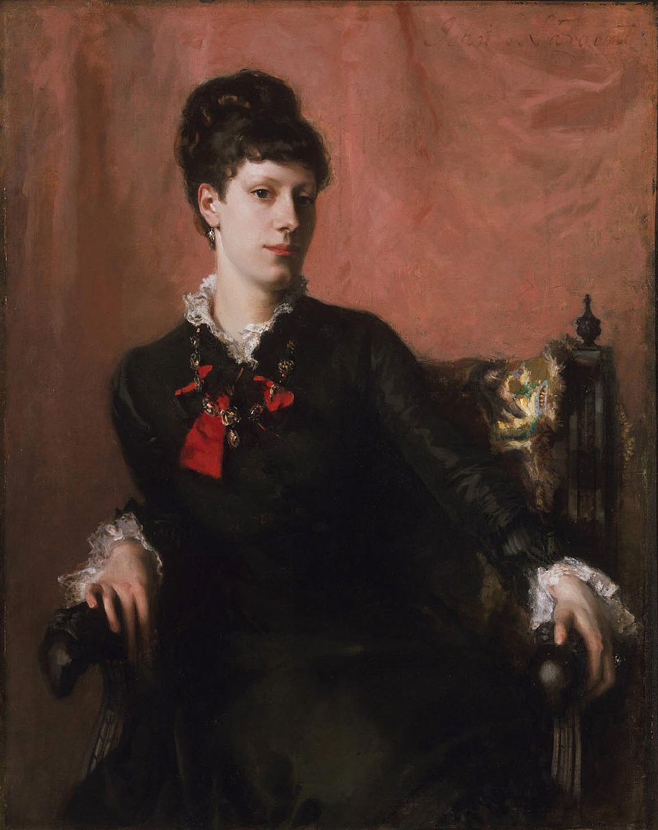 Portrait of Frances Sherborne Ridley Watts, oil on canvas by John Singer Sargent, 1877, 105.9 x 81.3 cm (41.7 × 32 in); at the Philadelphia Museum of Art, Pennsylvania