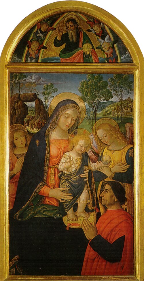 Madonna of Peace, oil on panel by Pinturicchio, 1490, 56 in × 28 in; Pinacoteca Civica Padre Pietro Tacchi Venturi, San Severino Marche, Italy.