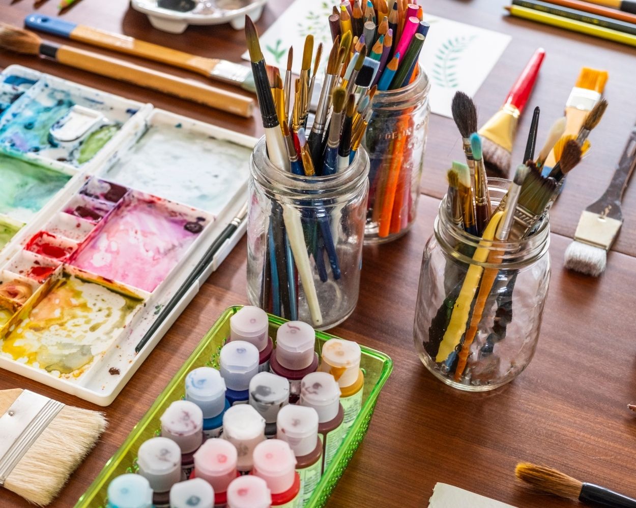 art materials on a table
