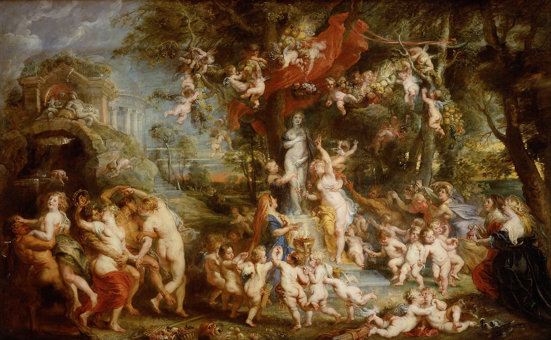 The Feast of Venus, oil on canvas by Peter Paul Rubens, 1635-1636, 217 × 350 cm (85 × 140 in). Kunsthistorisches Museum, Vienna, Italy.