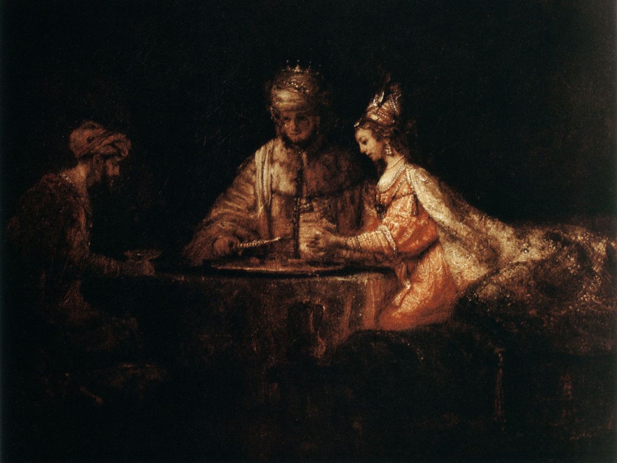 "Ahasuerus, Haman and Esther," Rembrandt, 1660