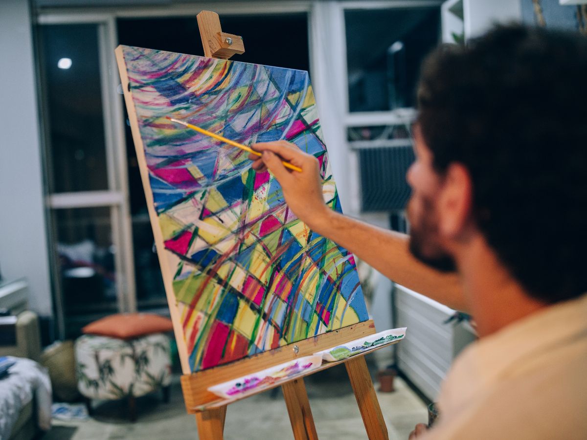 abstract painter working at home