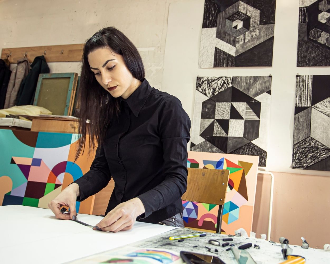 woman working in an art studio
